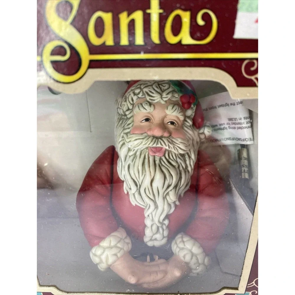 NOS Vintage Enchanted Garland Santa Animated Hanger Christmas Holiday Red In Box